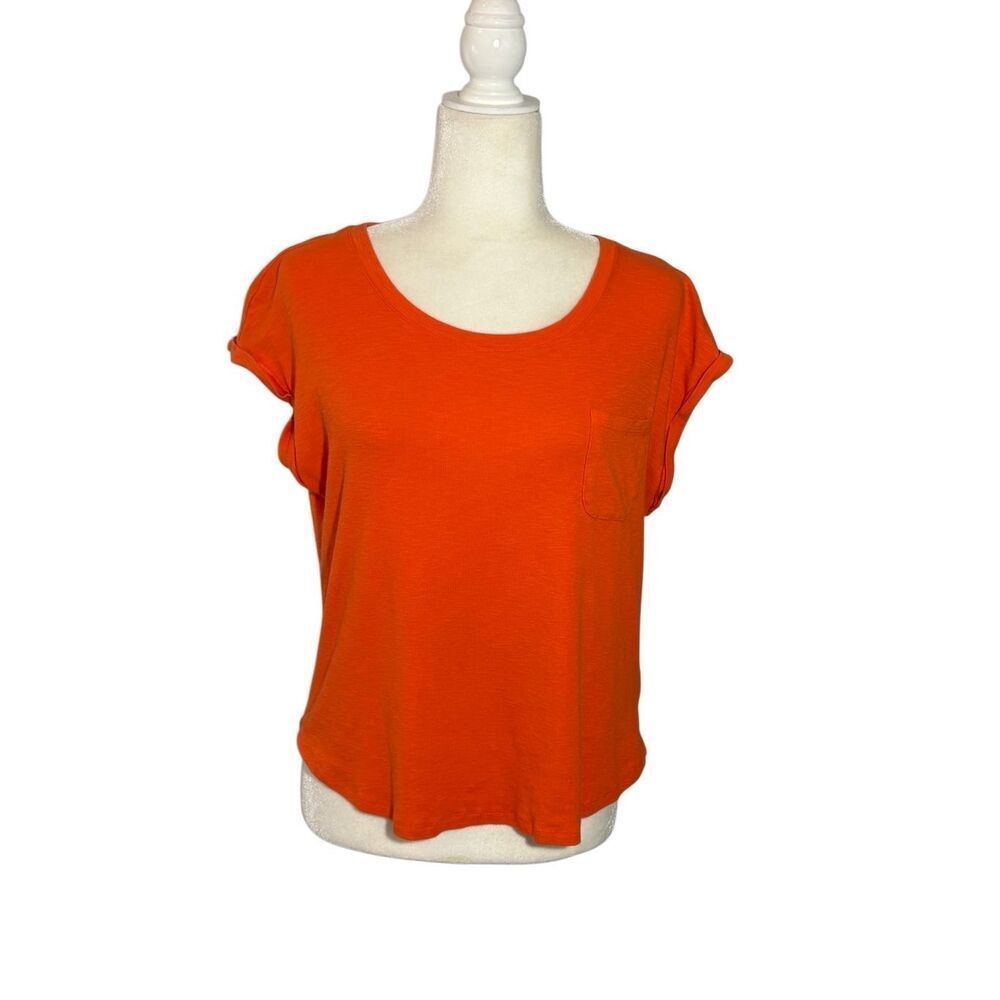 Marled Essentials orange cotton pocket top with cuffed sleeves - M